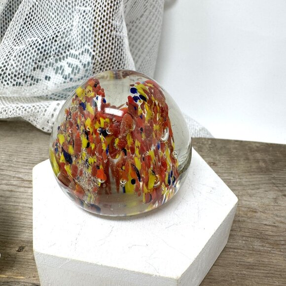 Handcrafted Glass Paperweight With Embedded Colorful Floral Design - Picture 3 of 9